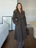 2026 Women Winter Plaid Trench Coat Single Breasted Waist Tie Loose Jacket Autumn High Street Daily Chic Hot Lux Outerwear 2026