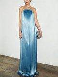 High End Parties Blue Tassel Accent Strapless Maxi Dresses for Women Sleeveless Backless Slimming Skirt for Formal Events