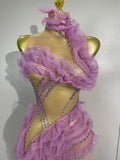 2026 Sparkly Rhinestone Ruffled Mesh See-Through Long Dress Women Birthday Eveing Party Sexy Photo Shoot Nightclub Stage Costume