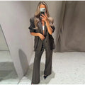 Elegant Blazer Jacket Pant Set Women Slim Fit Solid Lapel Double Breasted Coat Wide Leg Pant 2026 Spring Lady Commute Outfit New