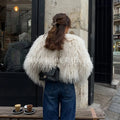 Chic Street Girls Round Neck Faux Mongolia Sheep Fur Coat Women 2026 Winter Fluffy Warm Fur Jacket Cropped Outerwear