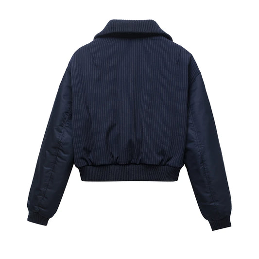 New Women's Zipper Stitching Bomber Jacket Clip Cotton Jacket Stitching Women's Top