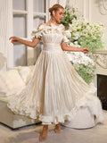 2026 Solid Elegant Spliced Ruffles Dresses For Women Off Shoulder Sling High Waist Long Dress Female Clothing Fashion
