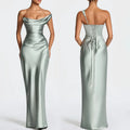 Elegant Satin Corset Long Dresses Women's One Shoulder Maxi Dress Evening Party Wedding Guest Blue Pink Prom Graduation Brown