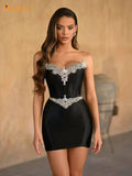 Ladies Luxury Diamond Strapless Tight Backless Design Celebrity Party Club Black Sleeveless Sexy Mini Bandage Dress