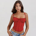 Elegant Summer Strapless T-shirts Corset Lace Tops Women Bandage T Shirt Y2K Chic Female Crop Top Black Red Blue White Yellow