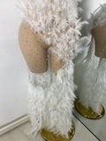 Women Sexy Luxury Rhinestone Mesh Feather Sheer See Through Long Celebrity Birthday Dress Cocktail Nightclub Performance Costume