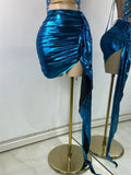 Women Sexy Top Skirt Two Pieces Sets Night Club Performance Stage Costume Sparkly Diamonds Stretch Party Celebrate Stage Outfit