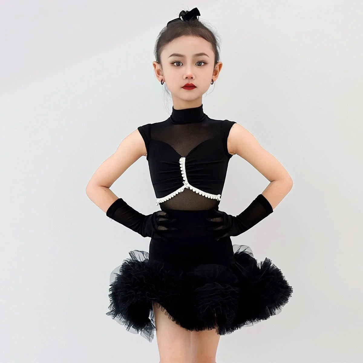 Olivegirl Girls Latin Dance Dress Children's Performance Costume Competition Sleevesless Ruffle Tutu Skirt Rumba Tango Dance