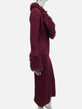 Knit Furry Patchwork Dress Women Deep V-Neck Sexy Elegant Christmas Party Winter Trend Stretch Skinny Maxi Bodycon