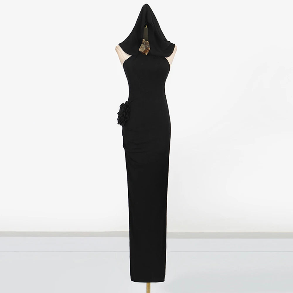 Sexy Bodycon Evening Maxi Dress for Women Halter Sleeveless High Waist Spliced Sequined Backless Ceremony Dresses Female New