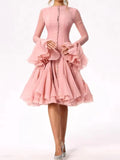 Women's Irregular Pleated Patchwork Fashion Long Flare Sleeve Waist Cinching Midi Dresses 2026 New Female Clothing