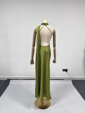 Solid Slimming Chic Dresses for Women Shawl Collar Sleeveless Off Shoulder High Waist  Long Dress Female