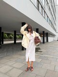 French Retro Windbreaker for Women Lapel Shoulder Pud Long Sleeve Spliced Buttons Loose Basics Coats Female Trendy