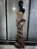Luxury Women Sexy Sparkly Crystals Sequined Strapless Bodycon Floor Length Birthday Dress Performance Costume Stage Wear