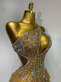 New Arrival Women Sexy Backless Hollow Out Diamond Evening Prom Gown Birthday Luxury Celebrate Stage Nightclub Outfit