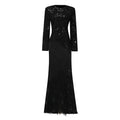 Solid Color Elegant Party Vestido Women'S Spliced Mesh Sequin Slim Long Sleeved Maxi Long Dress