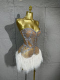 Glamorous Silver Crystal Strapless Dress Sexy Performance Costume Dance Party Singer Stage Nightclub Luxury Outfit