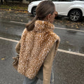 High Neck Animal Deer Print Faux Fur Vest Female Sleeveless Asymmetrical Hem Cape Coat Casual Fashion Women's Outfits 2026 New