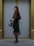 Elegant Fur Shawl Skirt Women's Suit Fashionable Solid Loose Shawl Fitted Fur-Lined Midi Skirt Set Autumn Winter Female