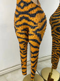 Sparkly Crystal Tiger Stripe Print Women Sexy Sleeveless Stretch Hollow Out Jumpsuit Nightclub Stage Performance Dance Costume
