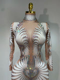 Sparkly Diamond Women Sexy Mesh Jumpsuit Nightclub Bar Party Show Gogo Dancer Clothing Drag Queen Outfit Stage Costume