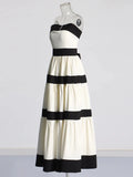 Elegant Colorblock Patchwork Bow Dresses For Women Strapless Sleeveless High Waist Formal Long Dress Female Wedding Gowns