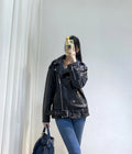 Women's Motorcycle Leather PU Imitation Leather Loose Jacket Black Jacket