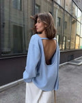 Backless Knitted Sweater Female Loose Sexy Long Sleeve Pullover Top Casual Women's Knitwear Top Solid Autumn New