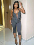 Sexy Swing Collar 2 Piece Set Women New Trend Hollow Halter Bandage Sleeveless Tank Top+Mid-Length Shorts Streetwear