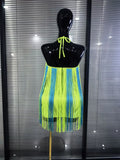 Colorful Women Sexy Halter Deep V-Neck Long Fringes Bodycon Mini Bandage Dress Nightclub Party Latin Bar Dancer Performance Wear
