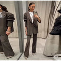 Elegant Blazer Jacket Pant Set Women Slim Fit Solid Lapel Double Breasted Coat Wide Leg Pant 2026 Spring Lady Commute Outfit New