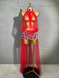 Women Sheer Mesh Rhinestone Skirt Long Tulle TrainSexy Costume For Club Party Stage ShowEvening Performance Events