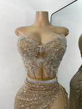 Sparkly Sequins Strapless Top Long Skirt Sets Nightclub Performance Nightclub Women's Outfit Two Pieces Stage Dress