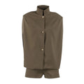 Retro Khaki Shorts Set for Womenstand Collar Sleeveless Cape Vest High Waist Shorts Office Two Piece Sets Female
