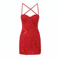 Hot Girl Spaghetti Strap Mini Dresses for Women Square Collar Sleeveless Fish Bone Tunic 3D Decoration Dress Female