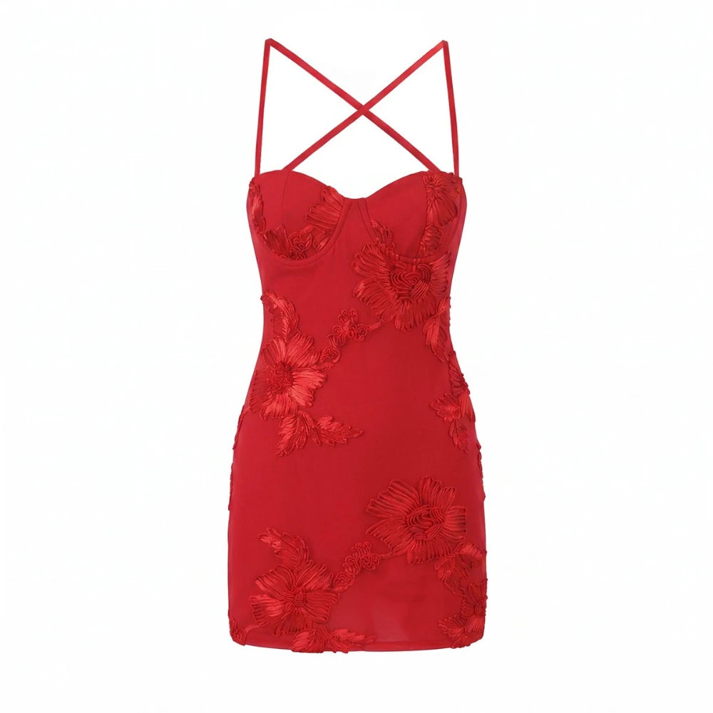 Hot Girl Spaghetti Strap Mini Dresses for Women Square Collar Sleeveless Fish Bone Tunic 3D Decoration Dress Female