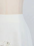 Solid Color Spliced Appliques Elegant A-line Skirt White Pink Mid-length For Women High Waist Skirt Female