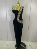 Women Elegant Shiny Diamond Sexy One Shoulder Long Bodycon Bandage Dresses Celebrity Evening Party Nightclub Wedding Guest Dress