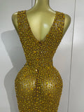 Women Luxury Sparkle Diamonds Mesh See Through Maxi Dress Evening Party Birthday Wedding Guest Gown NightClub Bar Stage Costumes