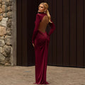 Sexy Backless Long Dress For Women Turtleneck Evening Party Ruched Dress Elegant Solid Long Sleeve Streetwear Maxi Dress