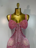Women Luxury Prom Gowns Sparkly Rhinestones Tassel Mesh Maxi Long Luxury Birthday Celebrity Sexy Evening Club Party Dresses