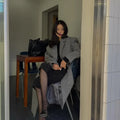 Grey Double-Breasted Long Coat with Notched Lapels