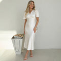 Printed Maxi Dress Women Elegant Slim V-Neck Short-Sleeve Evening Dress Summer New Casual Commuter Female Dress