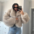 Exclusive Black Faux Leather Fur Cropped Coat Women Winter 2026 Chic Reversible Gradient Fluffy Fox Fur Jacket Overcoat