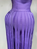 Women Sexy Sleeveless Halter Tassel Bodycon Bandage Dress Purple Black Elegant Evening Party Nightclub Birthday Prom Dress