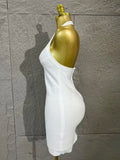 Neck-length V-neck Bandaged Halter Dress with A Fitted Bottom Hem  Sleeveless Form-fitting Cocktail Dress for Formal Parties