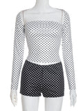 Sexy Polka Dot 3-Piece Set Women Cape Sleeves+Chest Wrapped+Shorts Matching Sweet Simple Basic Stretch Skinny Outfits