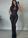 Sexy Jumpsuit Woman Metal Knot Patchwork Jacquard Ruched Waist Stretch Skinny Midnight Workout Streetwear Overalls