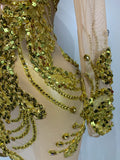 Women Sexy Long Sleeve Gold Rhinestone Dress Luxury Birthday Party Costume Bar Nightclub Celebrity Stage Performance Outfit